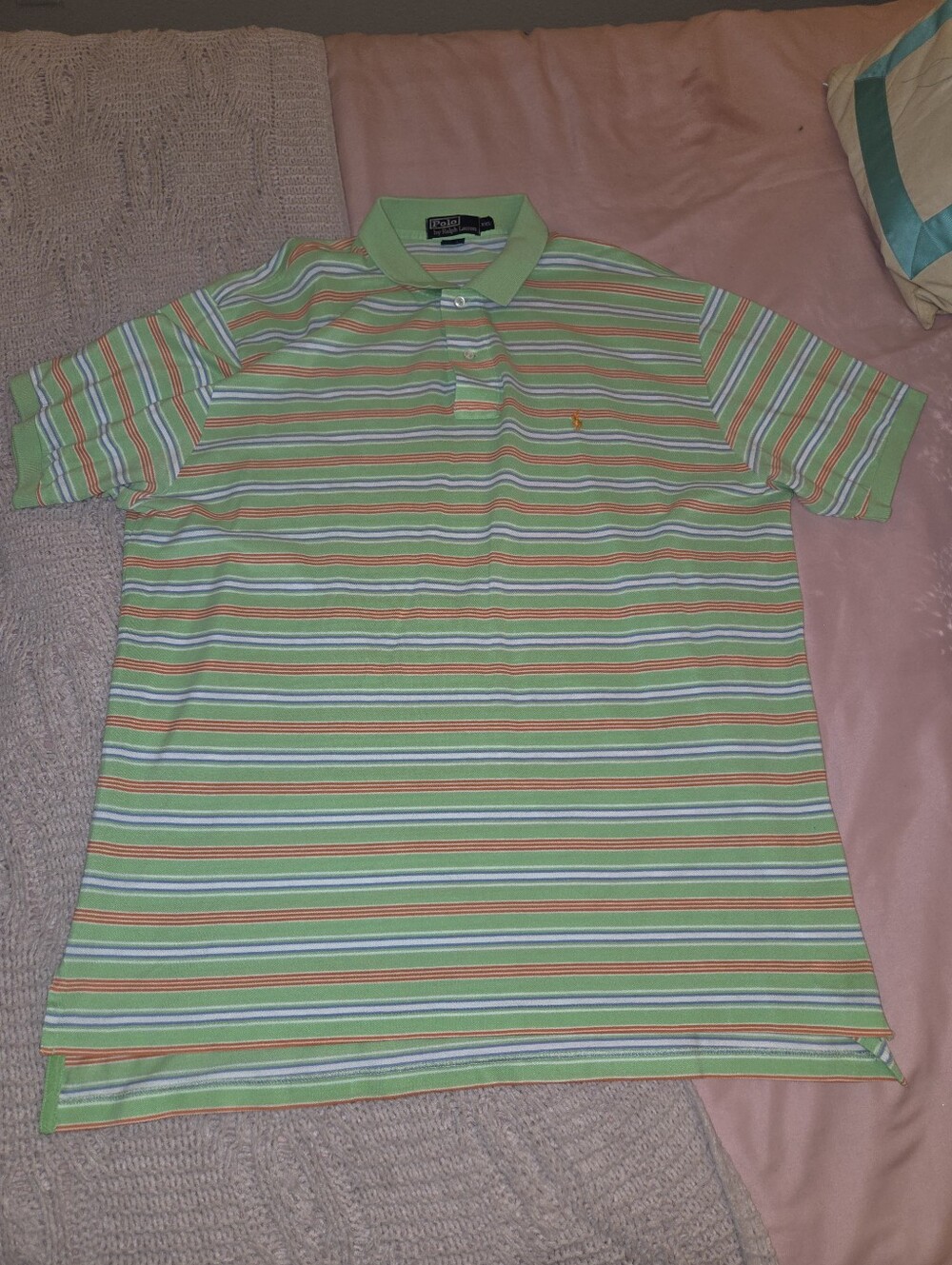 Men's Green Striped Polo Shirt - Classic Short Sleeve